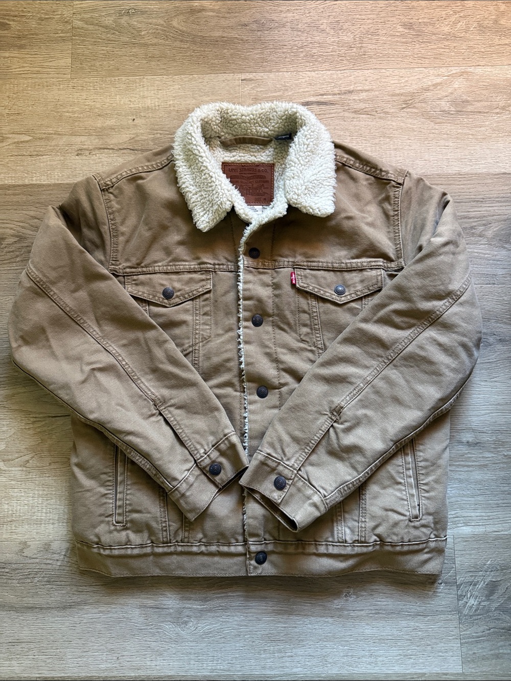 Levi's Tan Canvas Sherpa-Lined Trucker Jacket